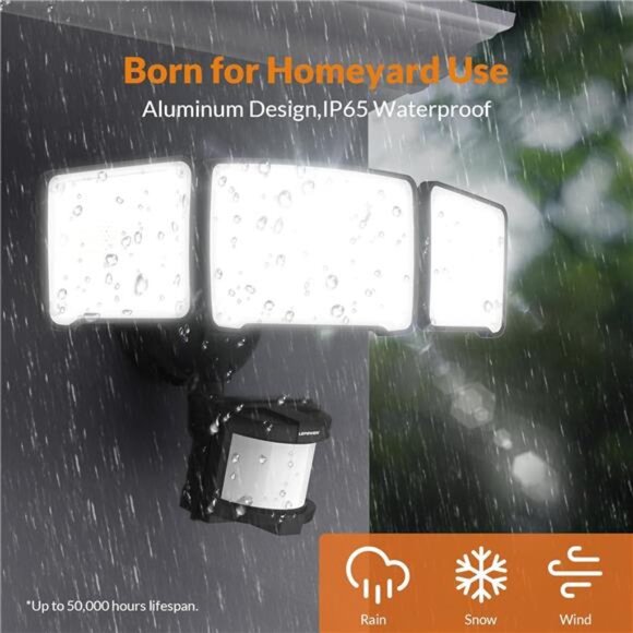 LED Motion Sensor Security Lights, 3 Head Motion Detected, 38W,4200LM,Waterproof - Picture 5 of 6
